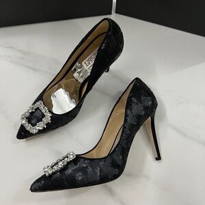Badgley Mischka Black Heels with Crystal Embellishment